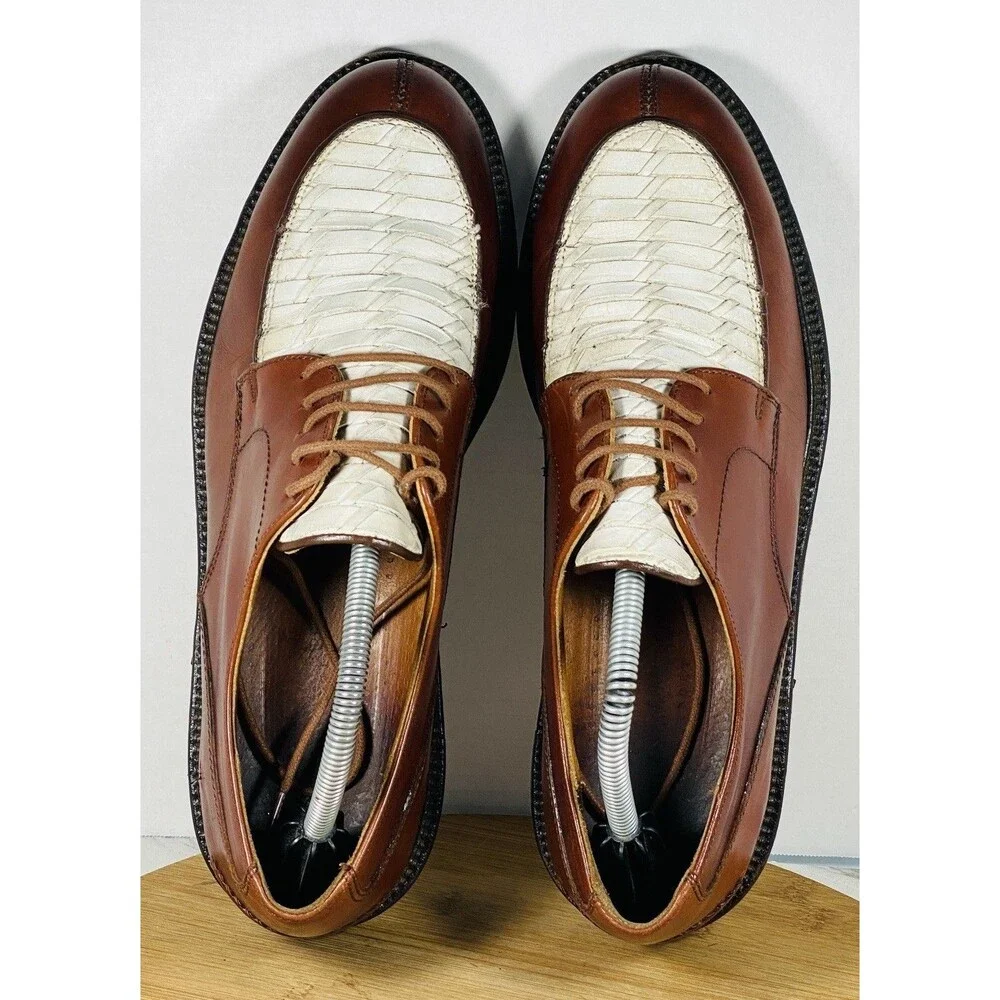 Johnston & Murphy Vintage Brown & White Ivory Lace up Dress Shoes 9.5M